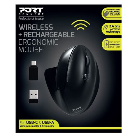 PORT CONNECT | Right handed | Rechargeable Ergonomic Mouse | Wireless | Black | 2 year(s) - 9